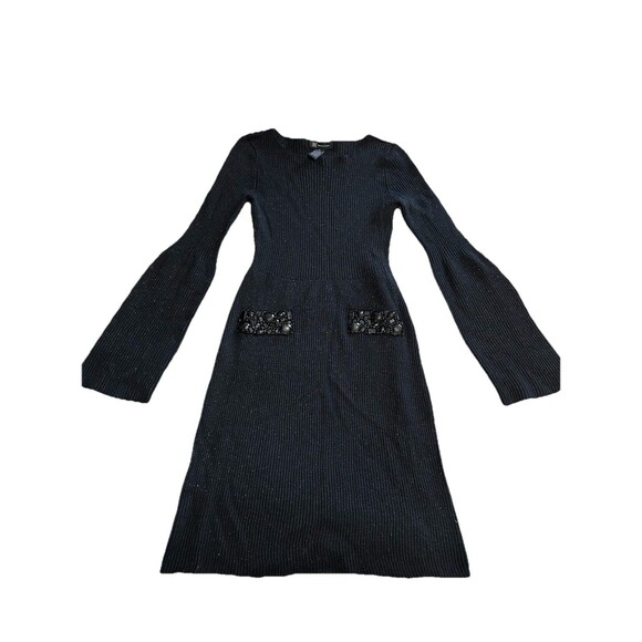 INC International Concepts Silk Angora Rabbit Hair Metallic Black Midi Dress M - Picture 1 of 11